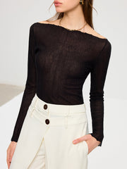 Off-Shoulder Sheer Knit Top