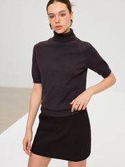 Turtleneck Short Puffed Sleeve Knit Top
