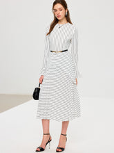 Striped Long Sleeve Belted Midi Dress