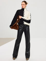 Color-Block Cable Knit Turtleneck Sweater
