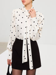 Polka Dot Tie Neck Satin Shirt