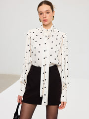 Polka Dot Tie Neck Satin Shirt