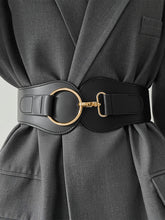 Golden Circular Buckle PU Leather Wide Belt