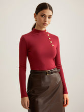 Asymmetric Placket Stand Collar Long Sleeve Blouse