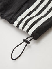 Denim Paneled Striped Drawstring Midi Skirt