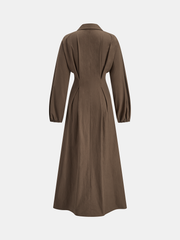 Long Sleeve Button Front Cotton Shirt Dress