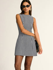 Houndstooth Sleeveless A-Line Mini Dress