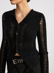 Sheer Panel Button Front Lapel Blouse