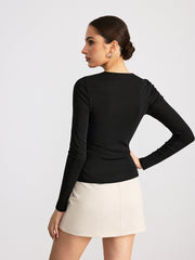 Keyhole Mandarin Button T-Shirt