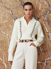 Contrast Stitching Polo Neck Cable Knit Top