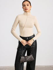 Seam Detail Turtleneck Slim T-Shirt