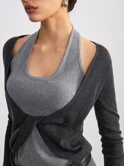 2 in 1 Twist Color-Block Wool Blend Knit Top