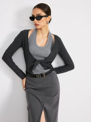 2 in 1 Twist Color-Block Wool Blend Knit Top