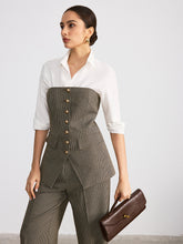 Houndstooth Strapless Metal Button Top