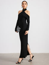 Halter Neck Backless Long Sleeve Knit Maxi Dress