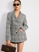 Plaid Cotton Blend Blazer with Wide Belt
