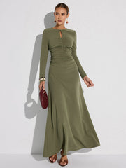 Zipper-Front Ruched Maxi Dress