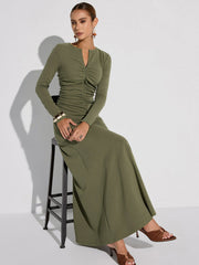 Zipper-Front Ruched Maxi Dress