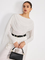 Draped Mesh Long Sleeve Blouse