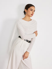 Draped Mesh Long Sleeve Blouse