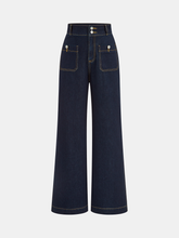 High-Waisted Double-Button Straight-Leg Denim Pants