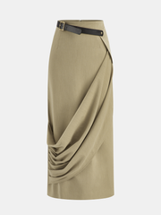 Belted Asymmetrical Drape Skirt
