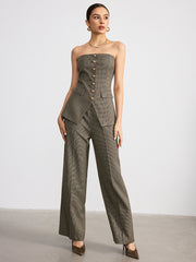 Houndstooth Mid-Waist Straight-Leg Pants