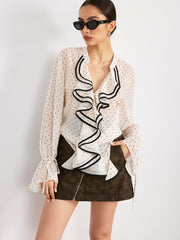 Ruffle Polka Dot Long Sleeve Shirt