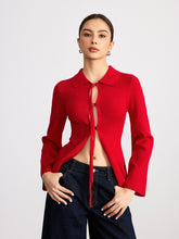 Adjustable Tie Detail Collared Knit Top