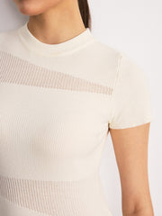 Sheer Panel Mock Neck Short Sleeve T-Shirt