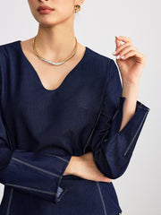 Notch Neck Contrast Stitched Blouse