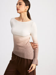 Flared Cuff Ombre Ribbed Knit Top