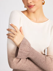 Flared Cuff Ombre Ribbed Knit Top