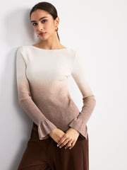 Flared Cuff Ombre Ribbed Knit Top