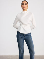 Long-Sleeve Twist Mock Neck Top