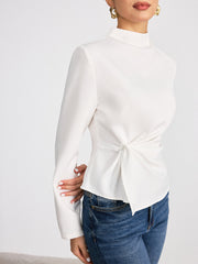 Long-Sleeve Twist Mock Neck Top