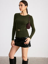 Cut-Out Back Metal Buckle Wool Blend Knit Top