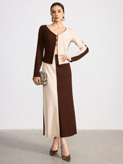 Two-Tone Waffle Knit Top and Skirt Set