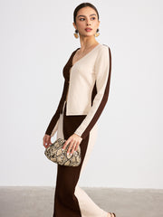 Two-Tone Waffle Knit Top and Skirt Set