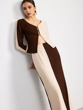 Two-Tone Waffle Knit Top and Skirt Set