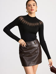 Sheer Panel Mock Neck Sweater