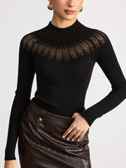 Sheer Panel Mock Neck Sweater