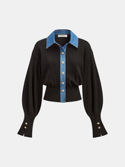 Denim Trim Buttoned Sweater