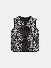 Bow Tie Leopard Print Quilted Vest