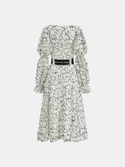 Puff Sleeve Lace Maxi Dress with Double Belt