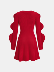 Scalloped Sleeve Button Ribbed Knit Mini Dress
