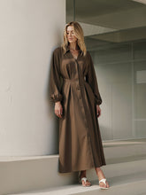 Long Sleeve Button Front Cotton Shirt Dress