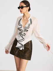 Ruffle Polka Dot Long Sleeve Shirt