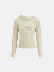 Asymmetric Collar Cable Knit Sweater