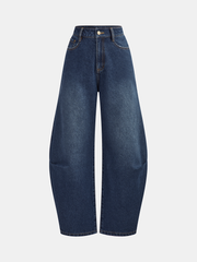 Mid-Waisted Denim Curved-Leg Pants